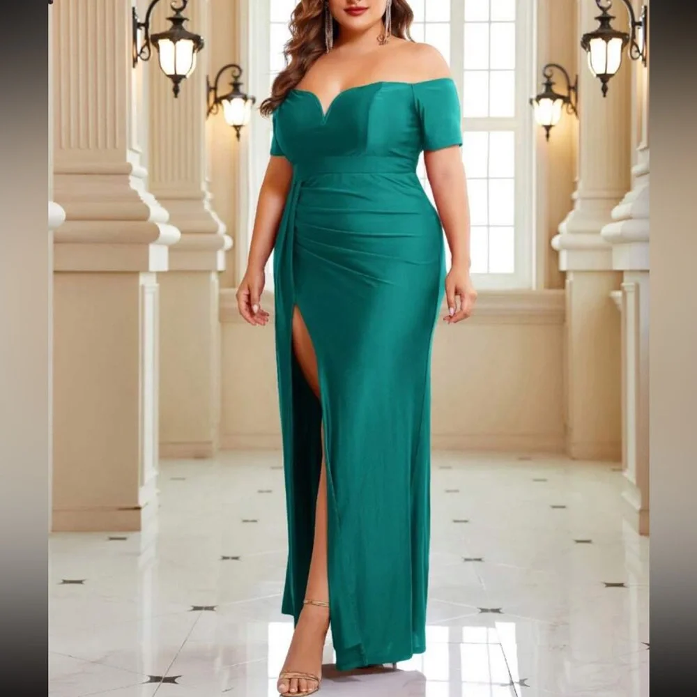 Luxe off shoulder slit thigh party formal dress - Picture 2 of 7